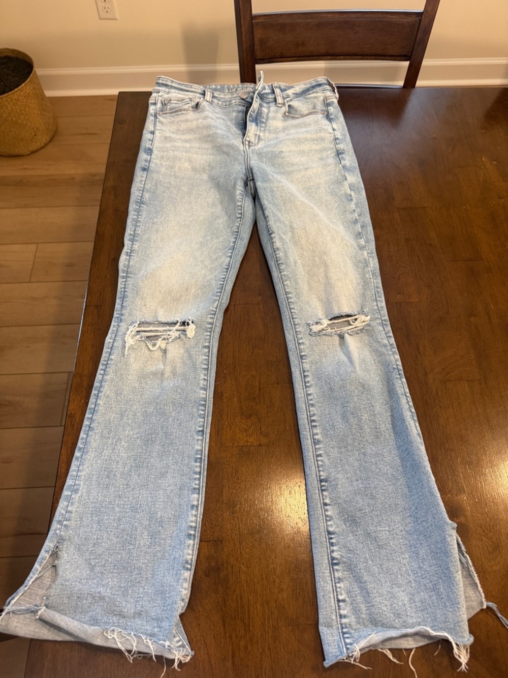 American Eagle Outfitters Light Blue Distressed Flare Jeans